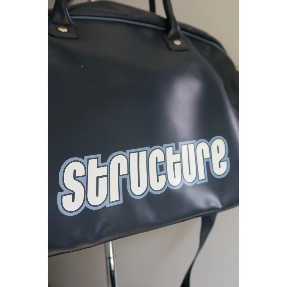 Vintage‎ Structure Blue Faux Leather Duffel Weekender Overnight Travel Bag